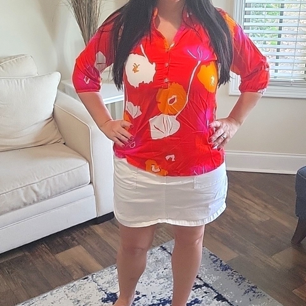Nwt ESCAPADA lightweight floral tropical Hi lo blouse top. Size XSMALL